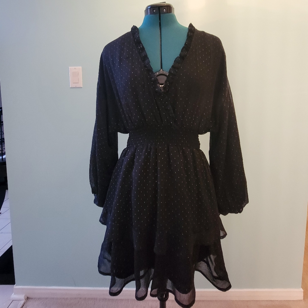 Dynamite Black Long Sleeve Ruffle Wrap Dress